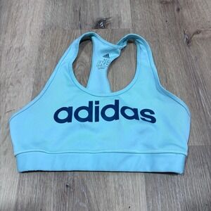 Adidas Climalite Sports Bra Womens Medium Light Blue Racerback Logo Athletic Top